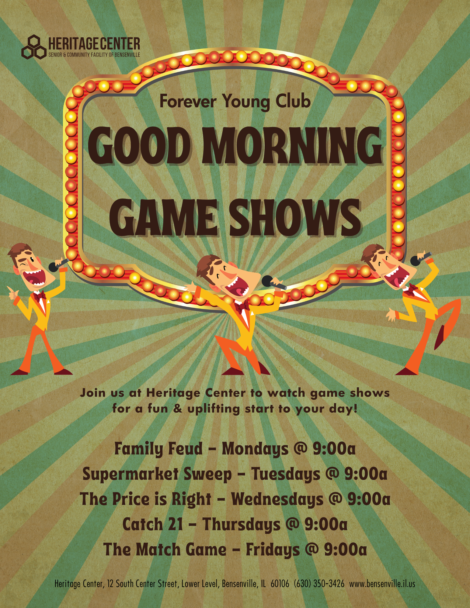 Heritage Center Good Morning Game Shows Flyer 2026