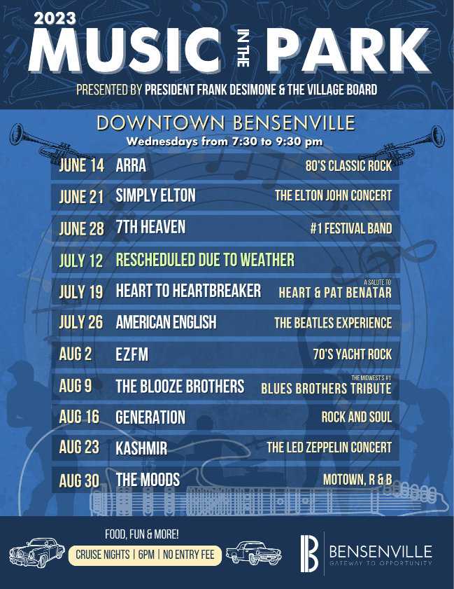 Reschedule 2023 Music in the Park Flyer